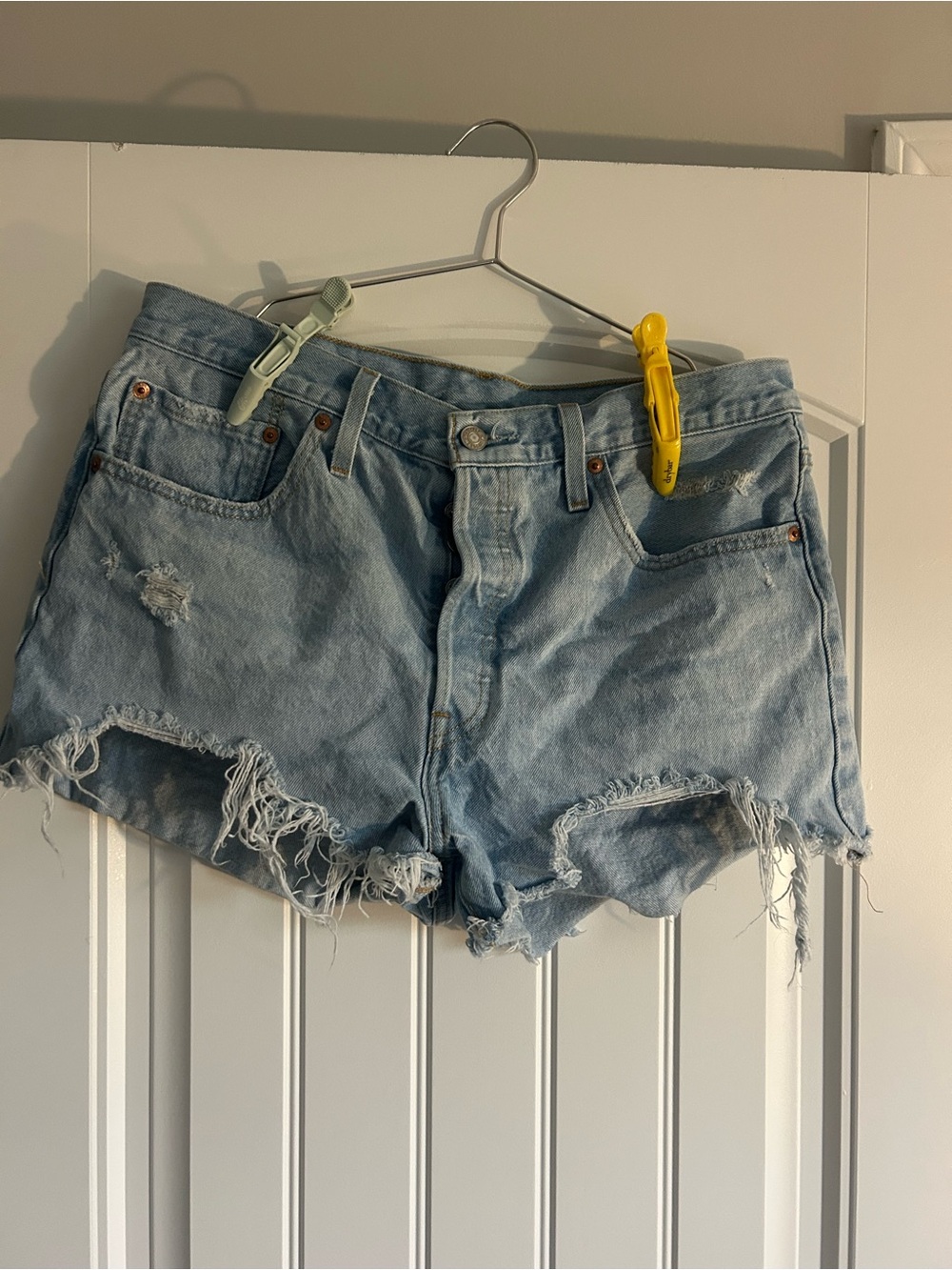 Levi's Light Blue Frayed Denim Cutoff Shorts